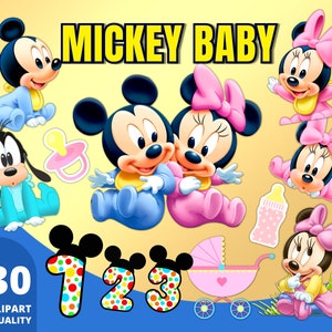 Mickey Baby Clipart PNG, Baby Mickey Party Theme, Mickey Baby Shirt Designs, Mouse Friends, Baby Birthday Decoration