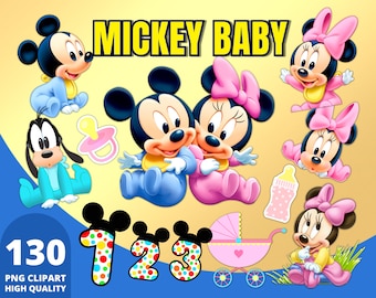 Mickey Baby Clipart PNG, Baby Mickey Party Theme, Mickey Baby Shirt Designs, Mouse Friends, Baby Birthday Decoration