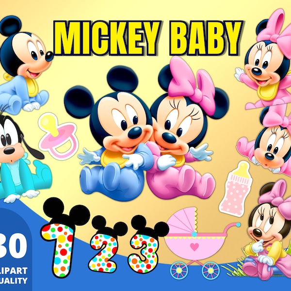 Mickey Baby Clipart PNG, Baby Mickey Party Theme, Mickey Baby Shirt Designs, Mouse Friends, Baby Birthday Decoration