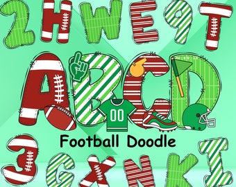 Football Doodle Alphabet, Football Clipart PNG, Football Letters, Trendy Football, Football Font Sublimation