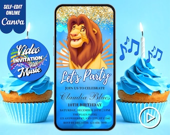 Lion King Birthday Video Invitation, Lion King Musical Evites, Lion Editable Template, Any Age, DIY Musical Video Evites