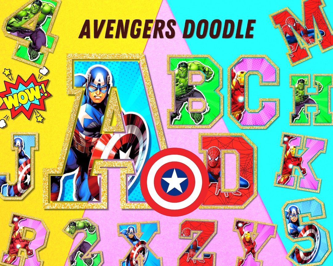 Marvel Letters Comic Form R Marvel Avengers Doodle Alphabet, Spider-man, Captain America, Ironman ...