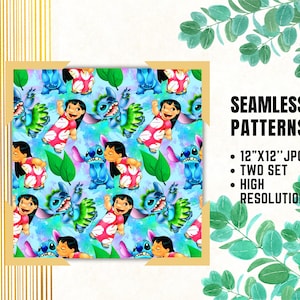 Papiers sans couture Lilo et Stitch, papiers numériques Stitch, papiers d'emballage cadeau d'anniversaire, motifs de tissu Lilo et Stitch