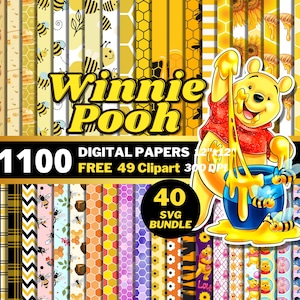 Winnie the Pooh digitale Papiere, Winnie the Pooh Clipart PNG, Winnie Bär SVG Bundle, Pooh Bär Tigger Ferkel, Honig Bär nahtlose Muster