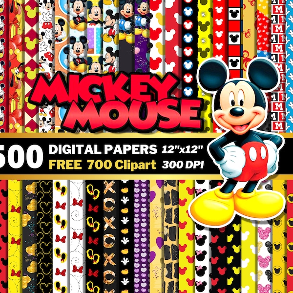 Mickey Mouse Digital Papers, Mickey Mouse & Friends Clipart PNG, Donald Duck, Goofy, Daisy, Pluto, Wrapping Papers, Mickey Seamless Patterns