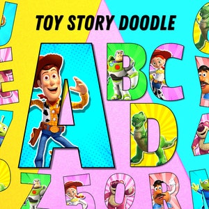Toy Story Doodle Alphabet, Woody Character Alphabet, Buzz Lightyear Doodle Letters, Alphabet PNG Letters, Sublimation Font Designs