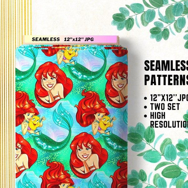 Little Mermaid Seamless Papers, Princess Ariel Digital Papers, Birthday Gift Wrapping, Little Mermaid Fabric Patterns