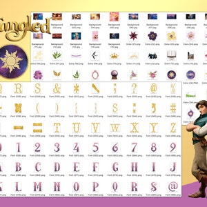 May include: A digital clipart set featuring a gold and purple sun with a galaxy background, a gold and purple font, and a cartoon image of a man with brown hair and a blue shirt. The set includes letters, numbers, and symbols.