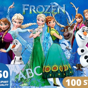 Frozen Clipart PNG, Frozen SVG Bundle, Princess Frozen Elsa, Anna, Olaf, Frozen Princess Cartoon, Frozen Posters