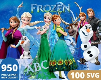 Frozen Clipart PNG, paquete SVG congelado, princesa congelada Elsa, Anna, Olaf, dibujos animados de princesa congelada, carteles congelados