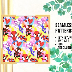 Papiers sans couture Spidey et ses incroyables amis, Papiers numériques Spidey, Super-héros Marvel, Papiers d'emballage d'anniversaire, Motifs de tissus Spidey