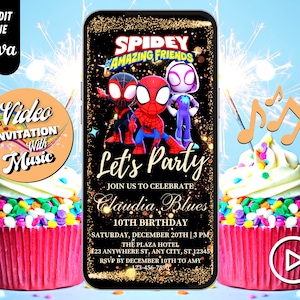 Golden Spidey Birthday Video Invitation, Spidey and his Amazing Friends, Superhero Editable Template, Any Age, DIY Musical Video Evites