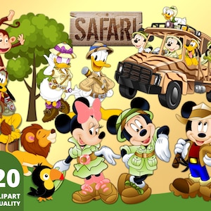 Mickey Safari Clipart PNG, Safari Mickey PNG, Jungle Mickey Stickers, Mickey Friends, Mickey Cake Topper, Safari Jungle Animals