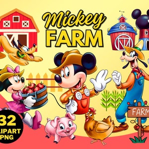 Mickey Farm Clipart PNG, Mickey Farm Theme, Mickey and Friends, Daisy and Donald, Party Wrapping Papers, Happy Farming Illustration