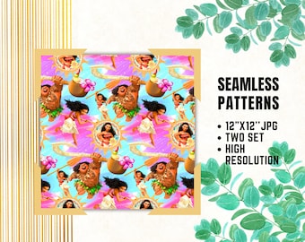 Moana Seamless Papers, Moana Digital Papers, Birthday Gift Wrapping, Princess Moana Fabric Patterns