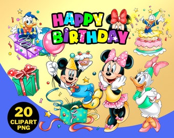 Micky Geburtstag Clipart PNG, Micky und Freunde, Daisy und Donald, Micky Party Thema, alles Gute zum Geburtstag Illustration