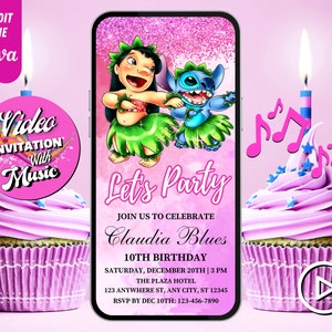 Lilo and Stitch Birthday Video Invitation, Lilo Stitch Musical Video, Editable Template, Any Age, DIY Musical Video Evites