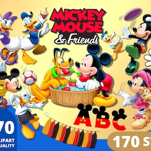 Clipart di Topolino e i suoi amici PNG, Topolino a strati SVG, Paperino, Pippo, Daisy, Pluto, regali di compleanno di Topolino
