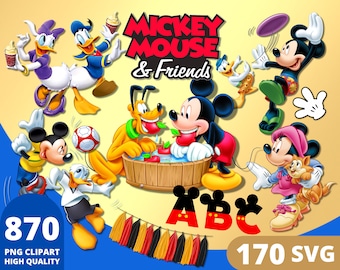 Mickey Mouse & Friends Clipart PNG, Mickey Mouse Layered SVG, Donald Duck, Goofy, Daisy, Pluto, Mickey Mouse Birthday Gifts