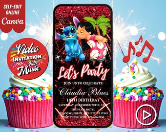 Lilo and Stitch Birthday Video Invitation, Lilo Stitch Musical Video, Editable Template, Any Age, DIY Musical Video Evites