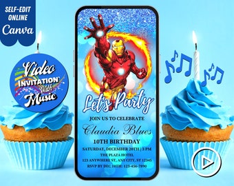 Ironman Birthday Video Invitation, Marvel Ironman, Avengers Superhero Evites, Editable Template, Any Age, DIY Musical Video Evites