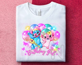 Stitch et ange sublimation PNG, chemise d'anniversaire fille, couture ange fer sur chemise, conceptions de point Saint-Valentin