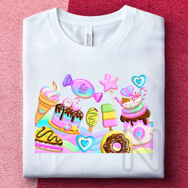 Bonbons sucrés fête PNG, T-shirt de fête d'anniversaire de bonbons, dessins de gâteau d'anniversaire, sublimation de bonbons sucrés PNG