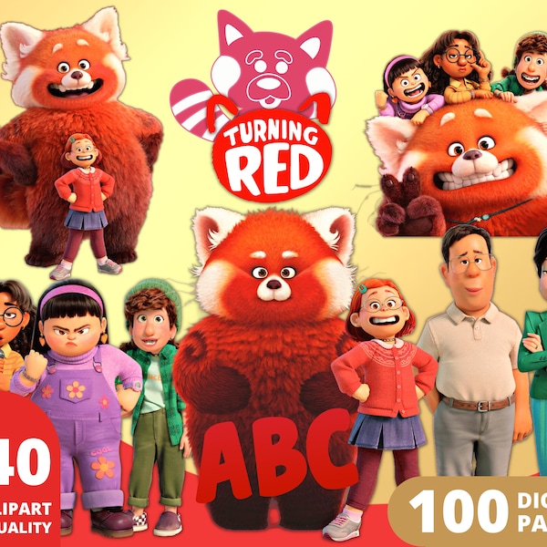 Turning Red Clipart PNG, Turning Red Cake Topper, Birthday Party, Alphabet Font, Red Panda Shirt, Turning Red Digital Papers