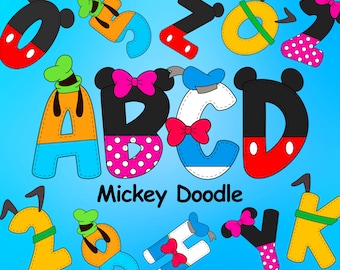 Mickey Mouse Doodle Alphabet, Mickey Character Alphabet, Cute Doodle Letters, Alphabet PNG Letters, Sublimation Font Designs