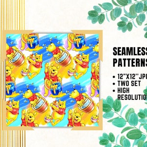 Winnie the Pooh Seamless Papers, Winnie Bear Digital Papers, Birthday Party Wrapping, Winnie Pooh Fabric Patterns