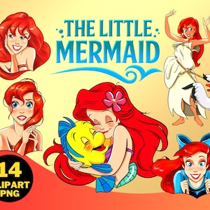 The Little Mermaid Watercolor Clipart PNG, Princess Ariel Clipart, Underwater Princess, Girls Birthday Gift, Mermaid Sublimation PNG