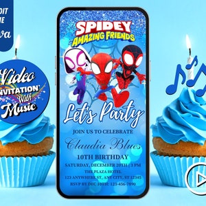 Spidey Birthday Video Invitation, Spidey and his Amazing Friends, Superhero Evites, Editable Template, Any Age, DIY Musical Video Evites
