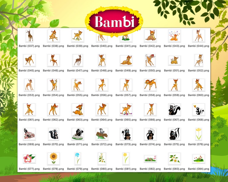 Bambi Clipart PNG, Bambi SVG Bundle, Bambi Illustration, Forest Animal ...