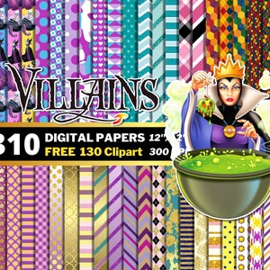 Schurken Digitale Papiere, Schurken Clipart PNG, Schurken Illustration, Maleficent Kapitän Hook Böse Königin, Schurken Nahtlose Muster