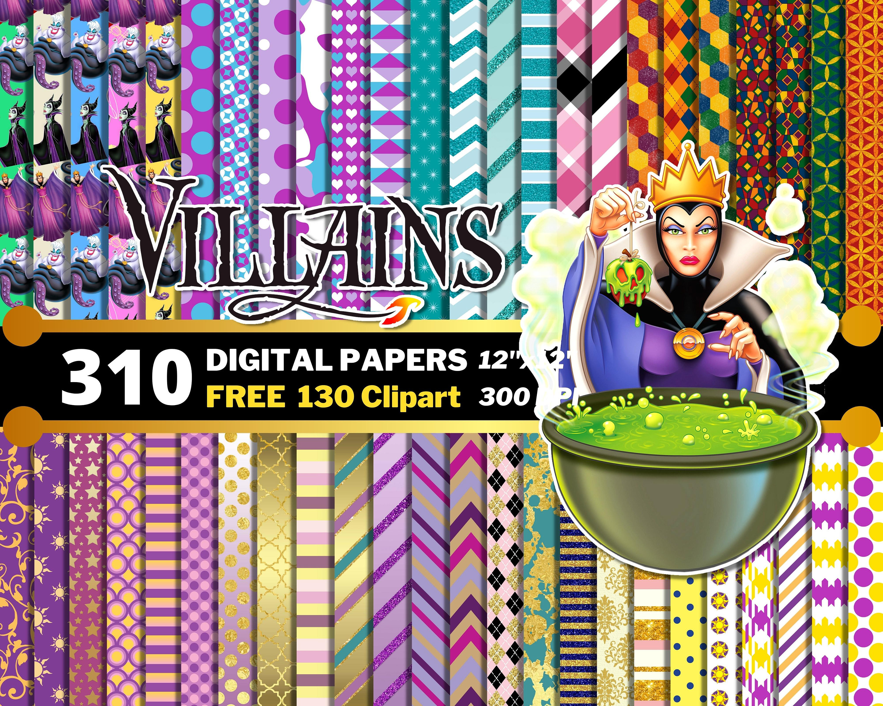 Villains Digital Papers, Villains Clipart PNG, Villains Illustration, Maleficent Captain Hook Evil Queen, Villains Seamless Patterns