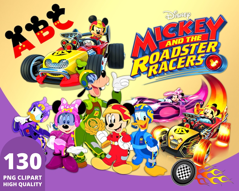 Mickey and Roadster Racers Clipart PNG, Mickey Car Race Font, Mickey ...