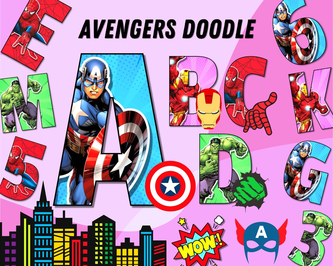 Marvel Avengers Doodle Alphabet, Spiderman, Captain America, Ironman