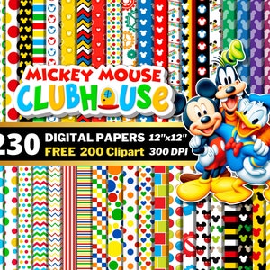 Mickey Clubhouse Digital Papers, Mickey Clipart PNG, Mickey Party Theme, Mouse Friends, Goofy, Wrapping Papers, Clubhouse Patterns
