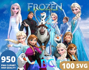 Frozen Clipart PNG, Frozen SVG, Princesa Frozen Elsa, Anna, Olaf, Dibujos animados de princesa congelada, Carteles congelados