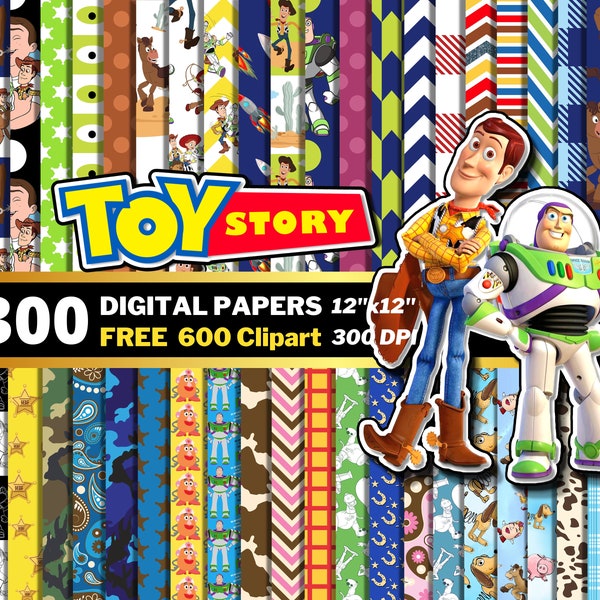 Toy Story Digital Papers, Toy Story Clipart PNG, Woody Buzz Lightyear, Birthday Decorations, Gifts Wrapping, Toy Story Seamless Patterns