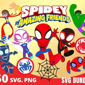 Spidey und seine fantastischen Freunde SVG-Bundle, Marvel Spidey Clipart PNG, Superheld Spidey Party-Designs, Marvel Spiderman SVG-Datei