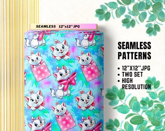 Aristocats Seamless Papers, Marie Cat Digital Papers, Aristo Cats Little Lady, Marie Aristocats Fabric Patterns