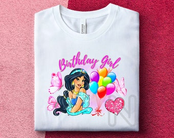 Aladdin Jasmine Sublimación PNG, Princesa Jasmine, Camisa de fiesta de cumpleañera, Diseños de sublimación princesa