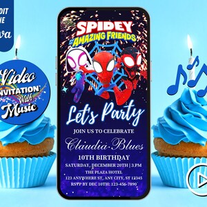 Spidey Birthday Video Invitation, Spidey and his Amazing Friends, Superhero Evites, Editable Template, Any Age, DIY Musical Video Evites
