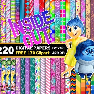 Inside Out Digitale Papiere, Inside Out Clipart PNG, Wut Freude Traurigkeit Ekel Angst, Pixar Geschenkpapiere, Pixar nahtlose Muster