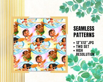 Moana Seamless Papers, Moana Digital Papers, Birthday Gift Wrapping, Princess Moana Fabric Patterns