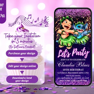 Lilo and Stitch Birthday Video Invitation, Lilo Stitch Musical Video, Editable Template, Any Age, DIY Musical Video Evites image 3
