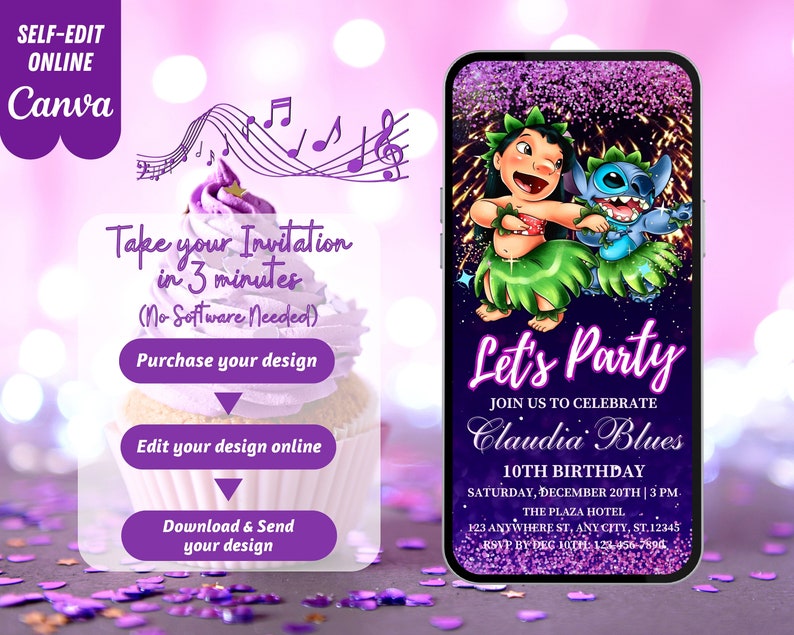Lilo and Stitch Birthday Video Invitation, Lilo Stitch Musical Video, Editable Template, Any Age, DIY Musical Video Evites image 3