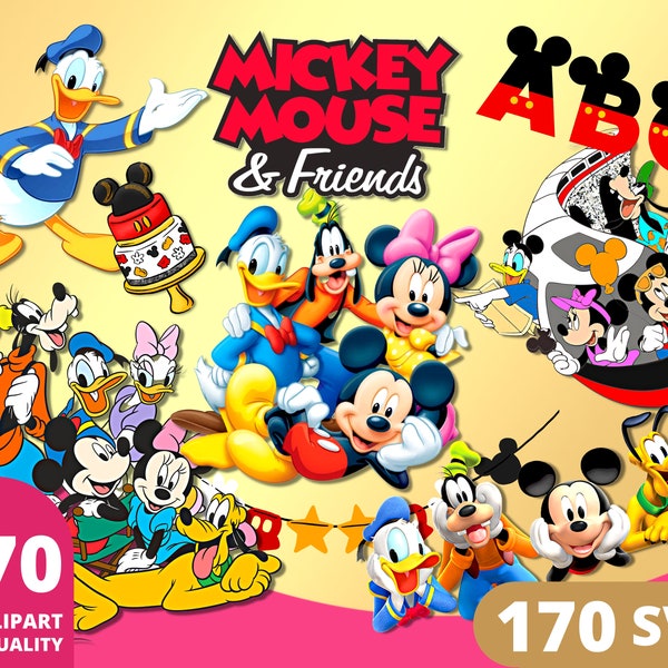 Mickey Mouse & Friends Clipart PNG, Mickey Mouse Layered SVG, Donald Duck, Goofy, Daisy, Pluto, Mickey Mouse Birthday Gifts