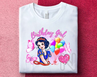 Sublimación Blancanieves PNG, Camisa de cumpleañera con globo, Princesa Blancanieves, Diseños de sublimación princesa